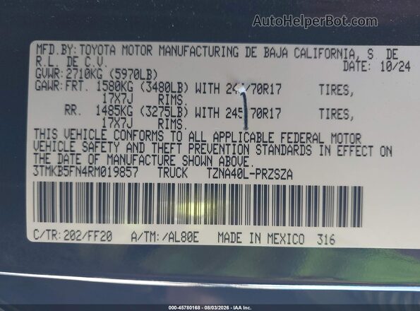 3TMKB5FN4RM019857 2024 TOYOTA TACOMA Черный Вид подкапотного пространства