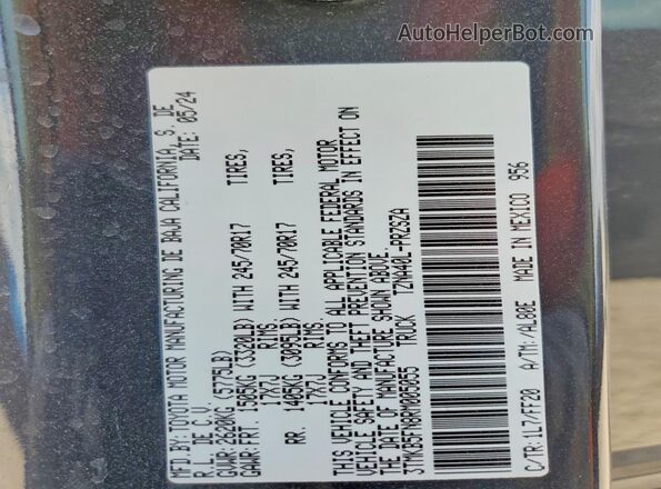3TMKB5FN8RM005055 2024 TOYOTA TACOMA Gray Widok naklejki z numerem VIN