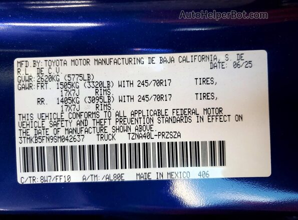 3TMKB5FN9SM042637 2025 TOYOTA TACOMA Blue Engine compartment view