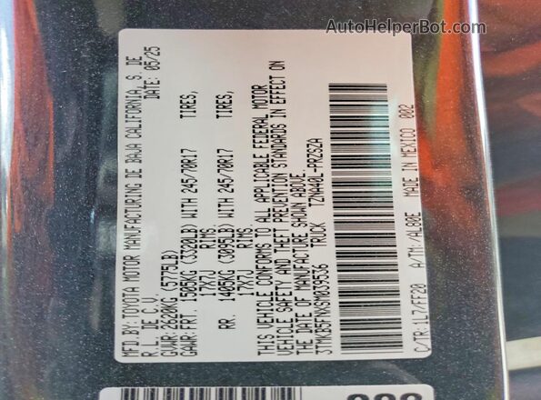 3TMKB5FNXSM039536 2025 TOYOTA TACOMA Угольный Вид наклейки с VIN-кодом