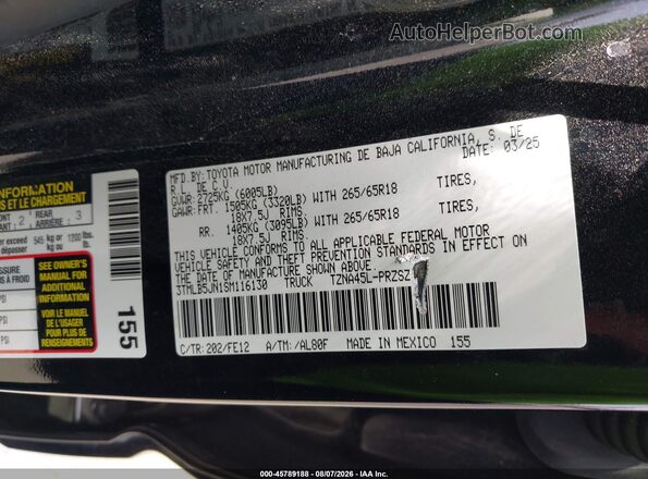3TMLB5JN1SM116130 2025 TOYOTA TACOMA Черный Вид подкапотного пространства