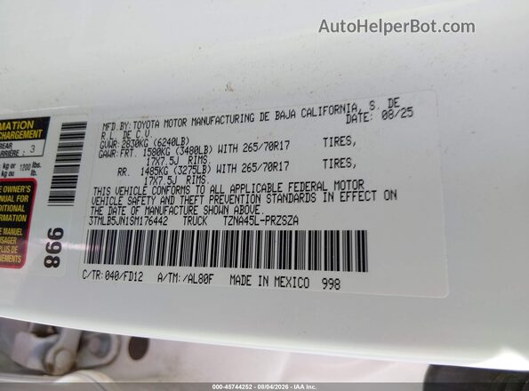 3TMLB5JN1SM176442 2025 TOYOTA TACOMA White Widok komory silnika