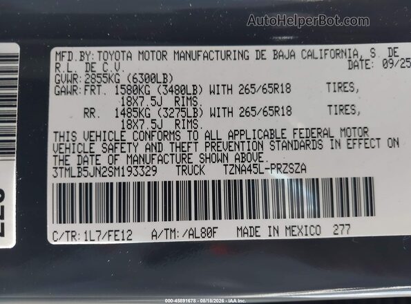 3TMLB5JN2SM193329 2025 TOYOTA TACOMA Серый Вид подкапотного пространства