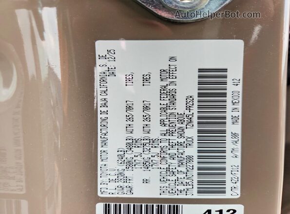3TMLB5JN3TM227800 2026 TOYOTA TACOMA Tan Vista de la etiqueta del VIN