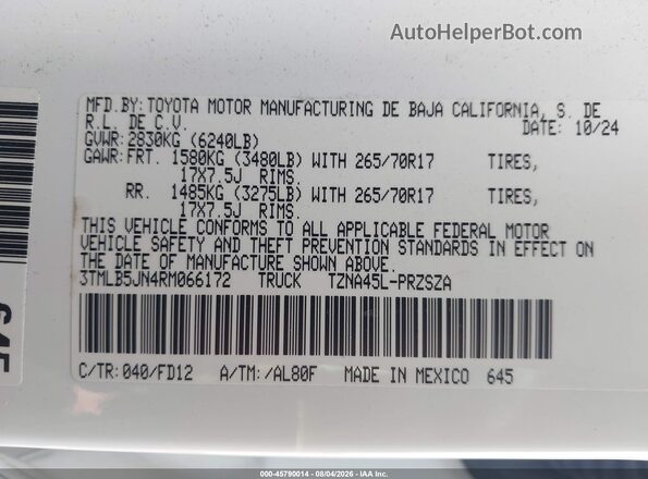 3TMLB5JN4RM066172 2024 TOYOTA TACOMA White Engine compartment view