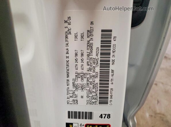 3TMLB5JN4TM232536 2026 TOYOTA TACOMA White ძრავის განყოფილების ხედი