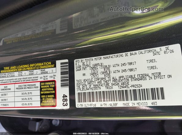 3TMLB5JN4TM235579 2026 TOYOTA TACOMA Gray Вид підкапотного простору