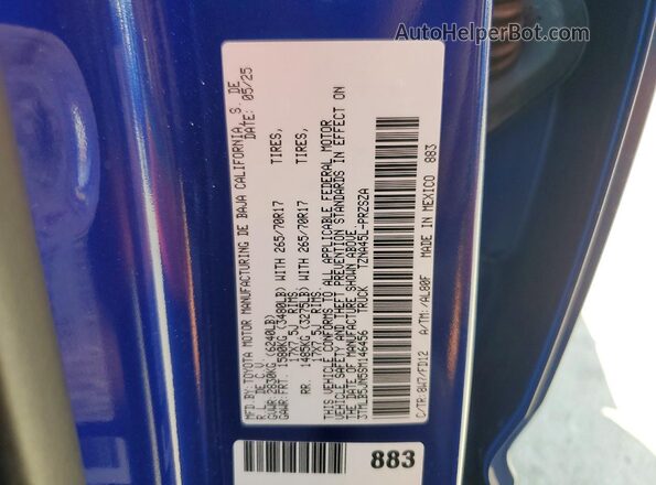 3TMLB5JN5SM146456 2025 TOYOTA TACOMA Blue Vista de la etiqueta del VIN