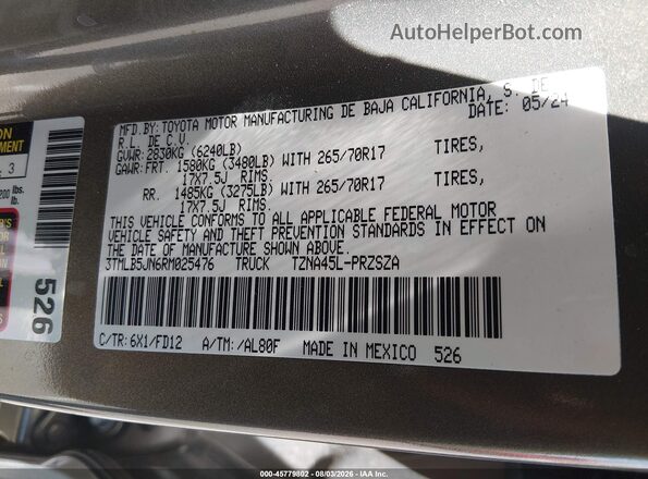 3TMLB5JN6RM025476 2024 TOYOTA TACOMA Желто-коричневый Вид подкапотного пространства