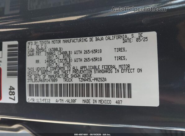 3TMLB5JN6SM147809 2025 TOYOTA TACOMA Gray Вид підкапотного простору