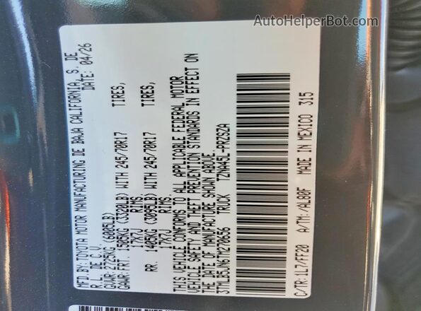 3TMLB5JN6TM270656 2026 TOYOTA TACOMA Black Widok naklejki z numerem VIN