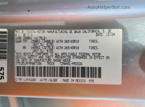 3TMLB5JN7RM087386 2024 TOYOTA TACOMA Серебряный Вид подкапотного пространства