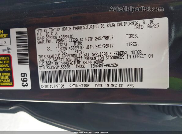 3TMLB5JN8SM153398 2025 TOYOTA TACOMA Black Widok komory silnika