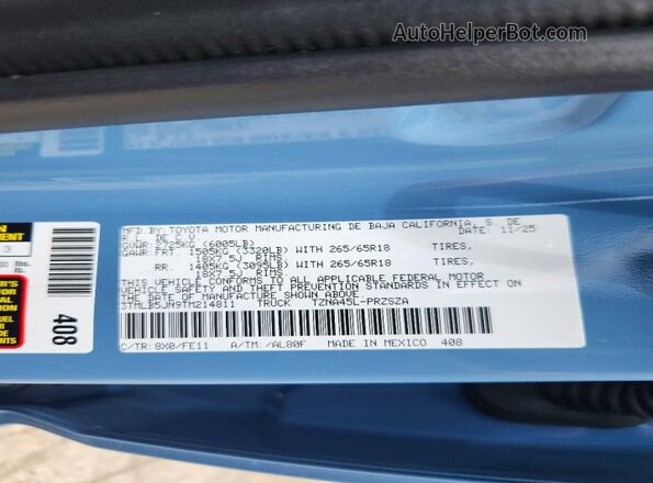 3TMLB5JN9TM214811 2026 TOYOTA TACOMA Blue Engine compartment view