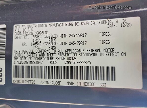 3TMLB5JN9TM223847 2026 TOYOTA TACOMA Черный Вид подкапотного пространства