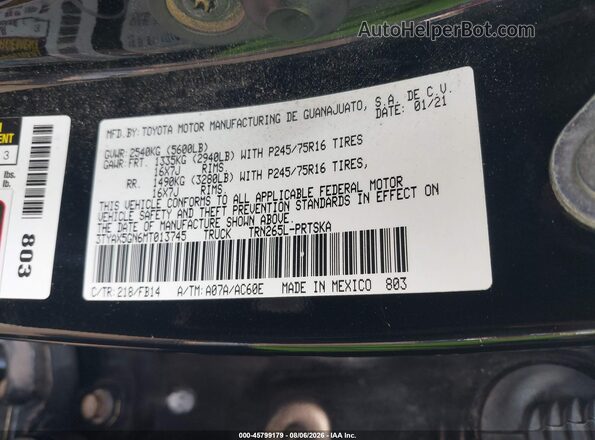 3TYAX5GN6MT013745 2021 TOYOTA TACOMA Black Vista del compartimento del motor
