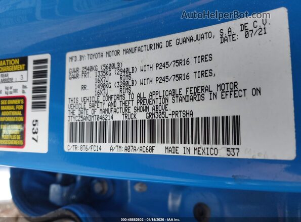 3TYCZ5AN3MT046214 2021 TOYOTA TACOMA Синий Вид подкапотного пространства