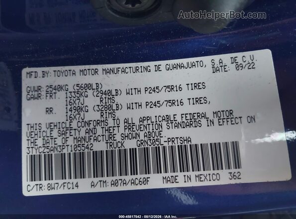 3TYCZ5AN3PT105542 2023 TOYOTA TACOMA Blue Շարժիչի բաժամունքի տեսք