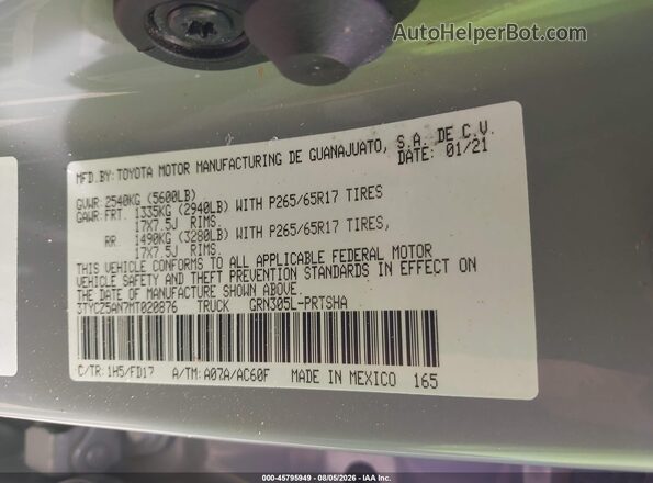 3TYCZ5AN7MT020876 2021 TOYOTA TACOMA Gray Widok komory silnika
