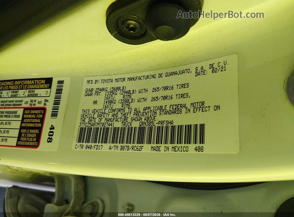 3TYCZ5AN7MT027441 2021 TOYOTA TACOMA White Вид підкапотного простору
