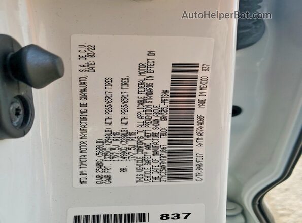 3TYCZ5AN7NT071067 2022 TOYOTA TACOMA White VIN կոդի պիտակի տեսք