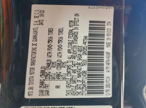 3TYCZ5AN7PT114308 2023 TOYOTA TACOMA Black VIN sticker view