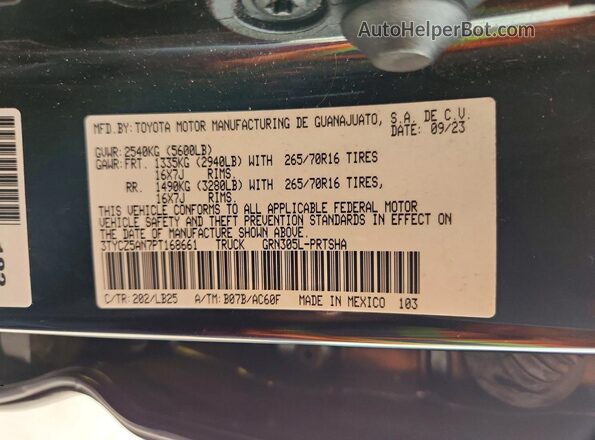 3TYCZ5AN7PT168661 2023 TOYOTA TACOMA Черный Вид наклейки с VIN-кодом