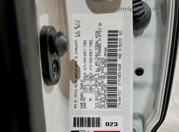 3TYCZ5AN9MT051207 2021 TOYOTA TACOMA White Vista de la etiqueta del VIN