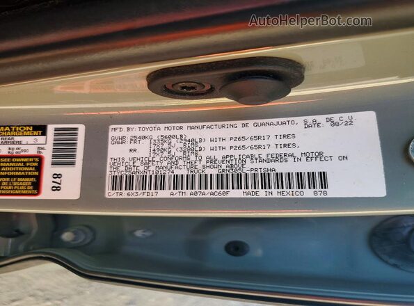 3TYCZ5ANXNT101274 2022 TOYOTA TACOMA Серый Вид подкапотного пространства