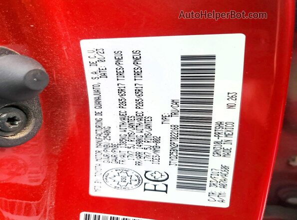 3TYDZ5BN2PT022168 2023 TOYOTA TACOMA Бордовый Вид наклейки с VIN-кодом