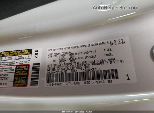 3TYJDAHN5RT013727 2024 TOYOTA TACOMA White ძრავის განყოფილების ხედი