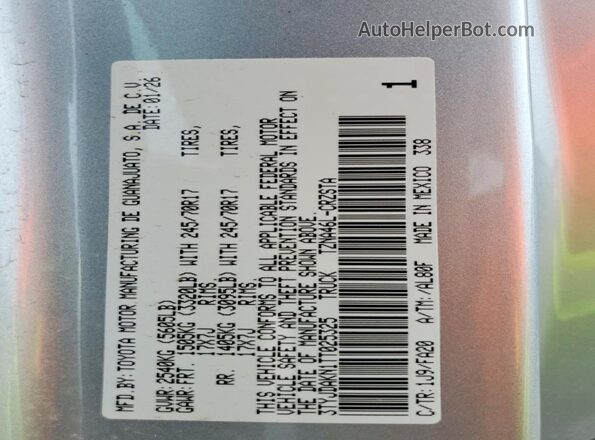 3TYJDAKN1TT025325 2026 TOYOTA TACOMA White Vista de la etiqueta del VIN