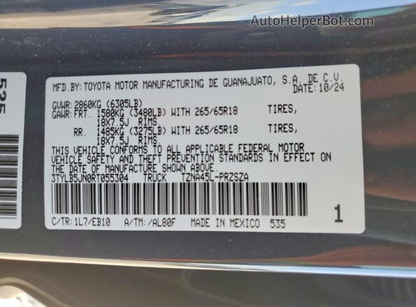 3TYLB5JN0RT055304 2024 TOYOTA TACOMA Black Widok komory silnika