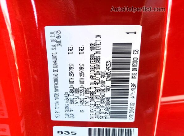 3TYLB5JN0ST086400 2025 TOYOTA TACOMA Красный Вид наклейки с VIN-кодом