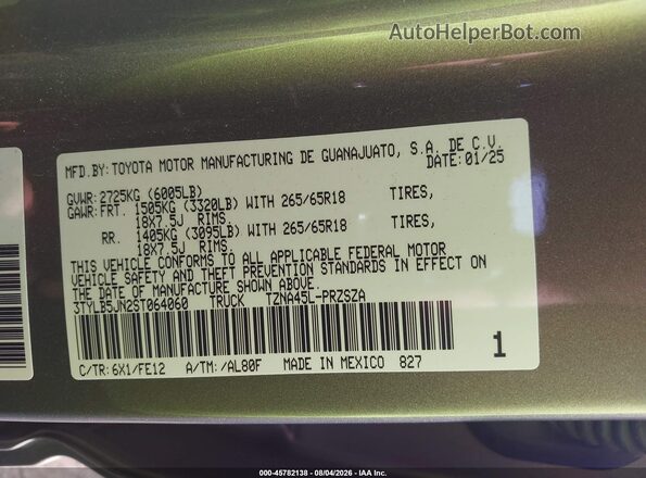 3TYLB5JN2ST064060 2025 TOYOTA TACOMA Зеленый Вид подкапотного пространства