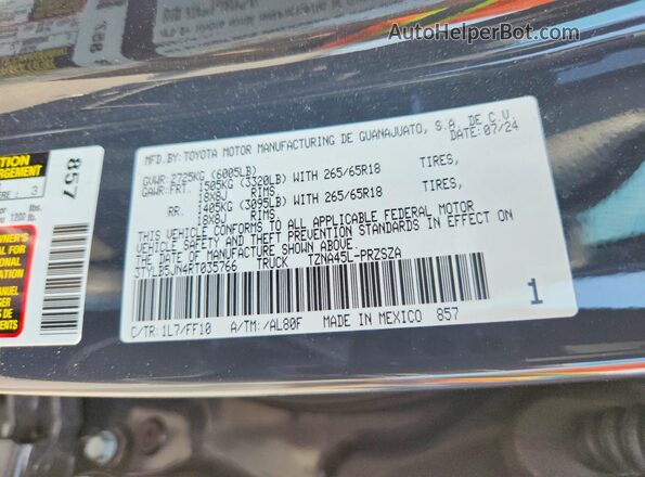 3TYLB5JN4RT035766 2024 TOYOTA TACOMA Серый Вид наклейки с VIN-кодом