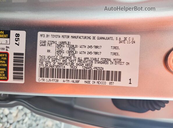 3TYLB5JN6RT059714 2024 TOYOTA TACOMA Серебряный Вид подкапотного пространства