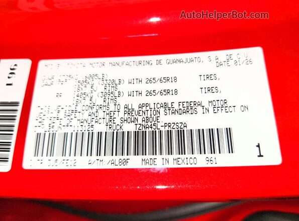 3TYLB5JN7TT113125 2026 TOYOTA TACOMA Red Вид підкапотного простору