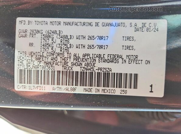 3TYLB5JN8RT003631 2024 TOYOTA TACOMA Серый Вид подкапотного пространства
