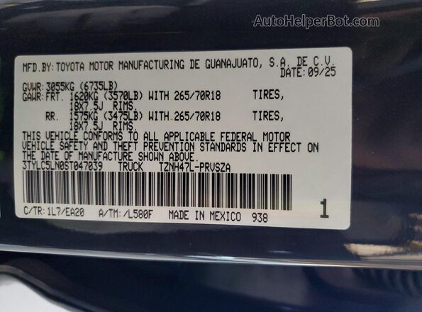 3TYLC5LN0ST047039 2025 TOYOTA TACOMA Charcoal Engine compartment view