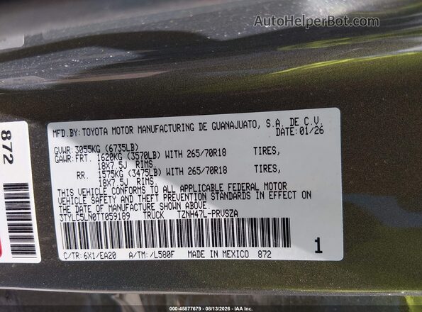 3TYLC5LN0TT059189 2026 TOYOTA TACOMA HYBRID Gold Engine compartment view