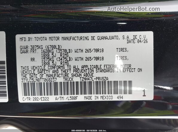 3TYLC5LN8TT068237 2026 TOYOTA TACOMA HYBRID Black Engine compartment view