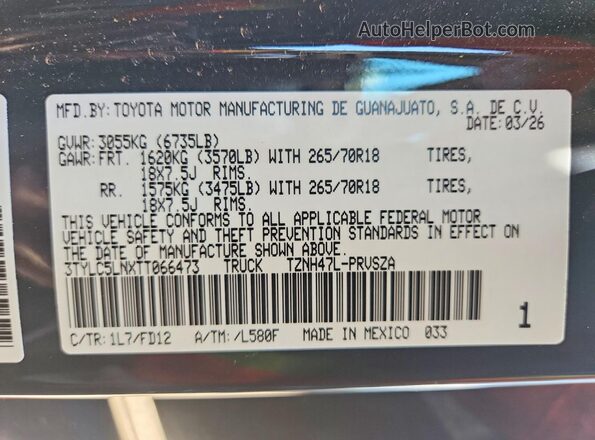 3TYLC5LNXTT066473 2026 TOYOTA TACOMA Gray Widok komory silnika
