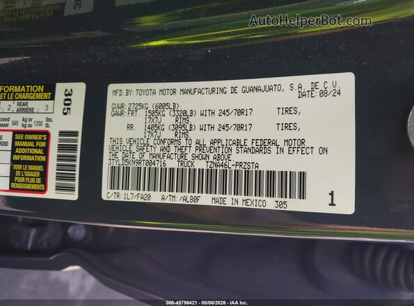 3TYLD5KN9RT004716 2024 TOYOTA TACOMA Gray Engine compartment view