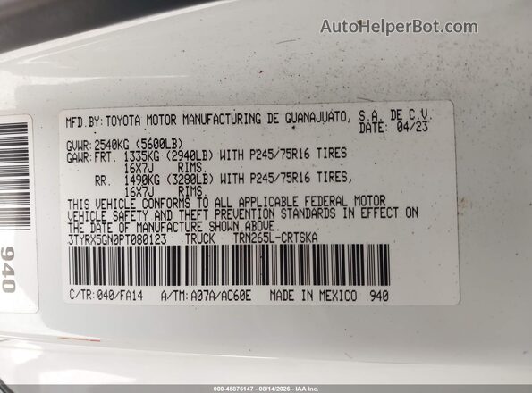 3TYRX5GN0PT080123 2023 TOYOTA TACOMA White Widok komory silnika