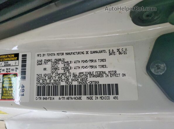 3TYRX5GN5MT025825 2021 TOYOTA TACOMA White Շարժիչի բաժամունքի տեսք