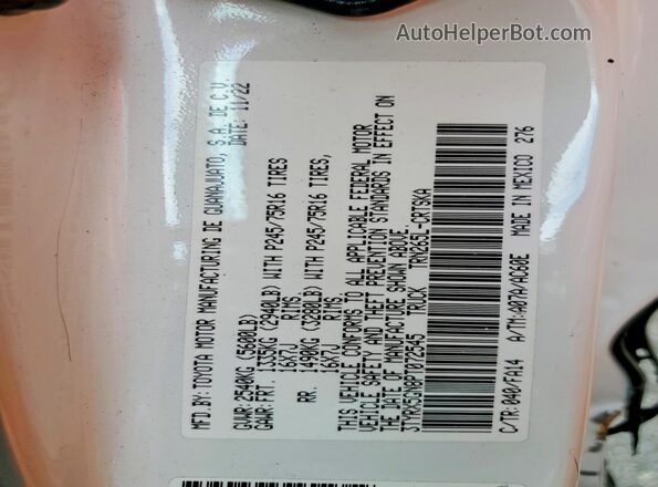 3TYRX5GN8PT072545 2023 TOYOTA TACOMA White VIN sticker view
