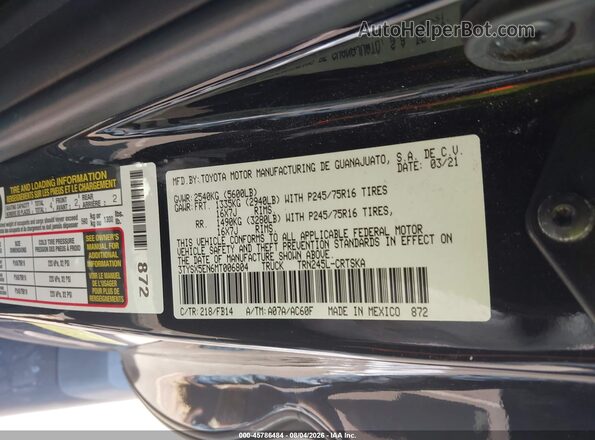 3TYSX5EN6MT006804 2021 TOYOTA TACOMA Черный Вид подкапотного пространства