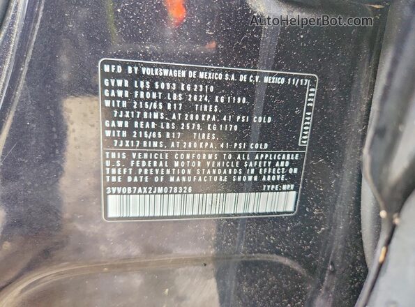 3VV0B7AX2JM078326 2018 VOLKSWAGEN TIGUAN Black Vista de la etiqueta del VIN