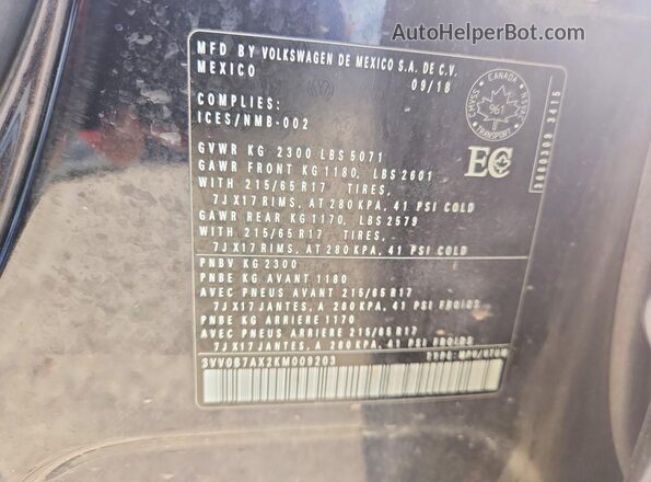 3VV0B7AX2KM009203 2019 VOLKSWAGEN TIGUAN Black Панорамний вид салону 360°